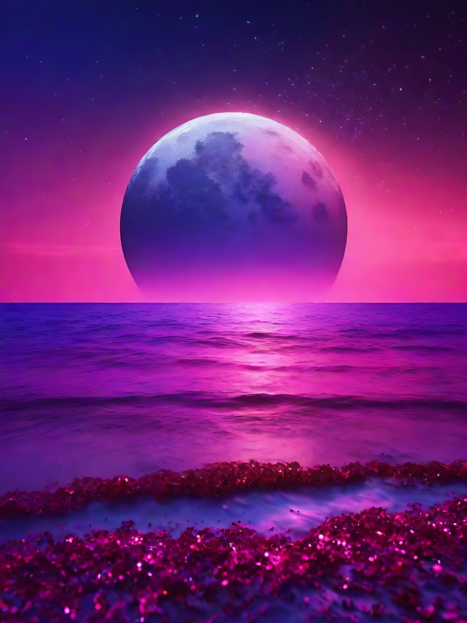 在深邃的夜幕下,一片紫色的海洋泛着神秘的光泽.