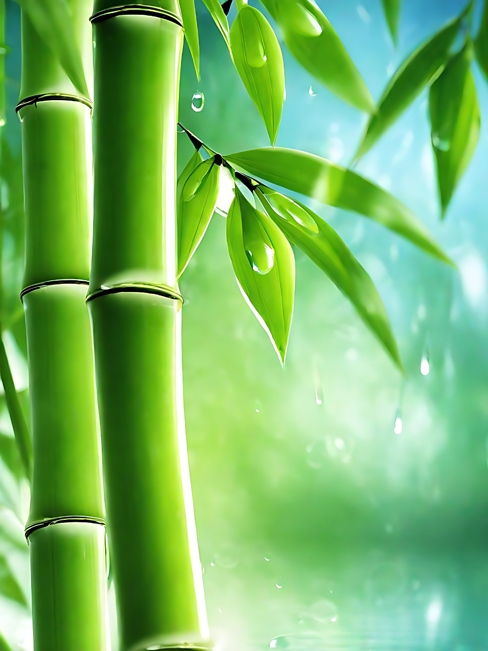 竹叶上的水滴晶莹剔透,仿佛把整个世界都洗涤得清新明亮.