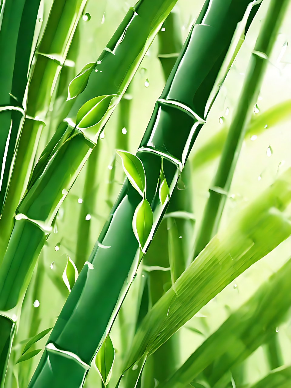 竹叶上的水滴晶莹剔透,仿佛把整个世界都洗涤得清新明亮.