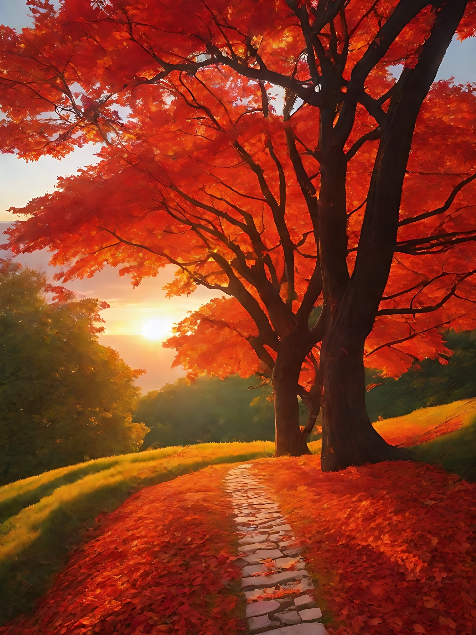 🍂 漫步在铺满红叶的小路上,仿佛走进了一幅流动的风景画