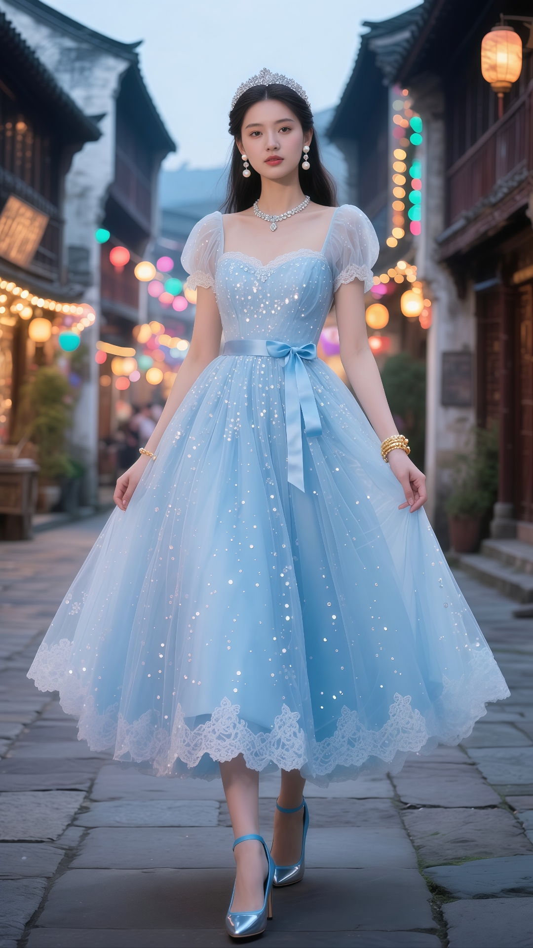 公主#pubg蓝色裙子蓝色裙子美女壁纸长裙童话礼服美女图片蓝色美女