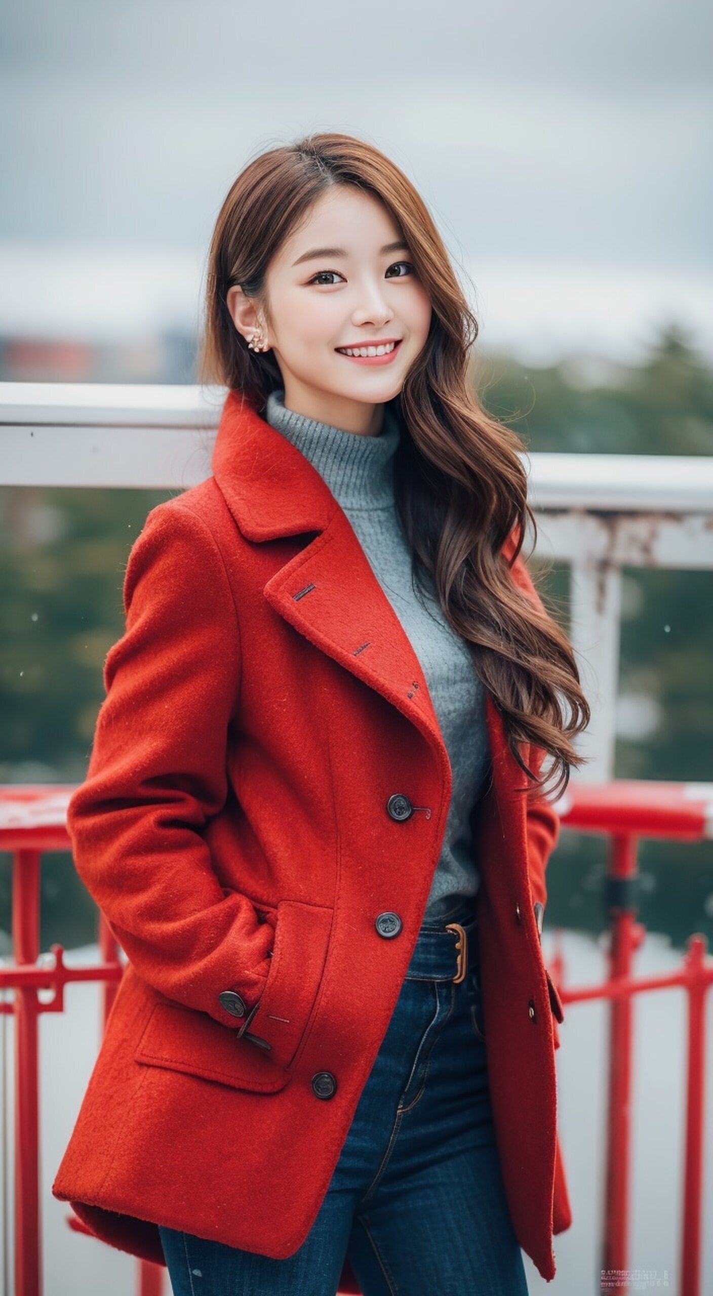 看着这位身披红衣的女子,我仿佛看到了都市中的一抹独特风景.