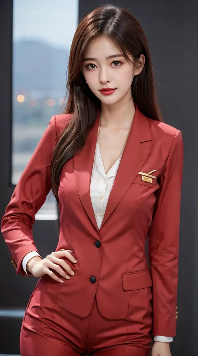 今日份的穿搭look,红色西装套装,职场范儿十足!