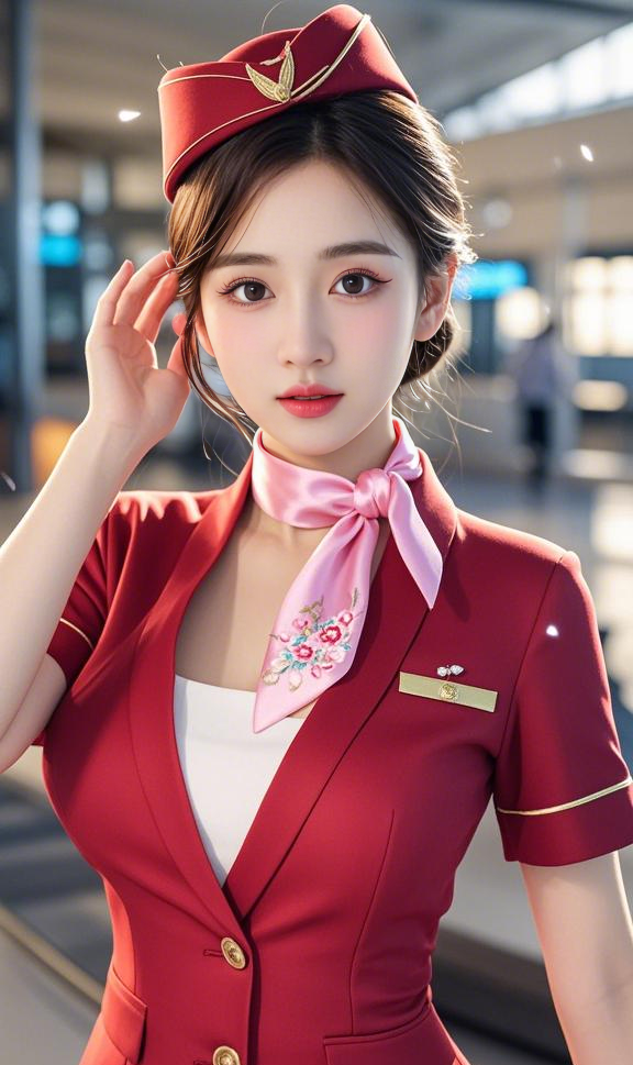 小姐姐空乘制服真好看,笑容甜美,旅途因你而温馨