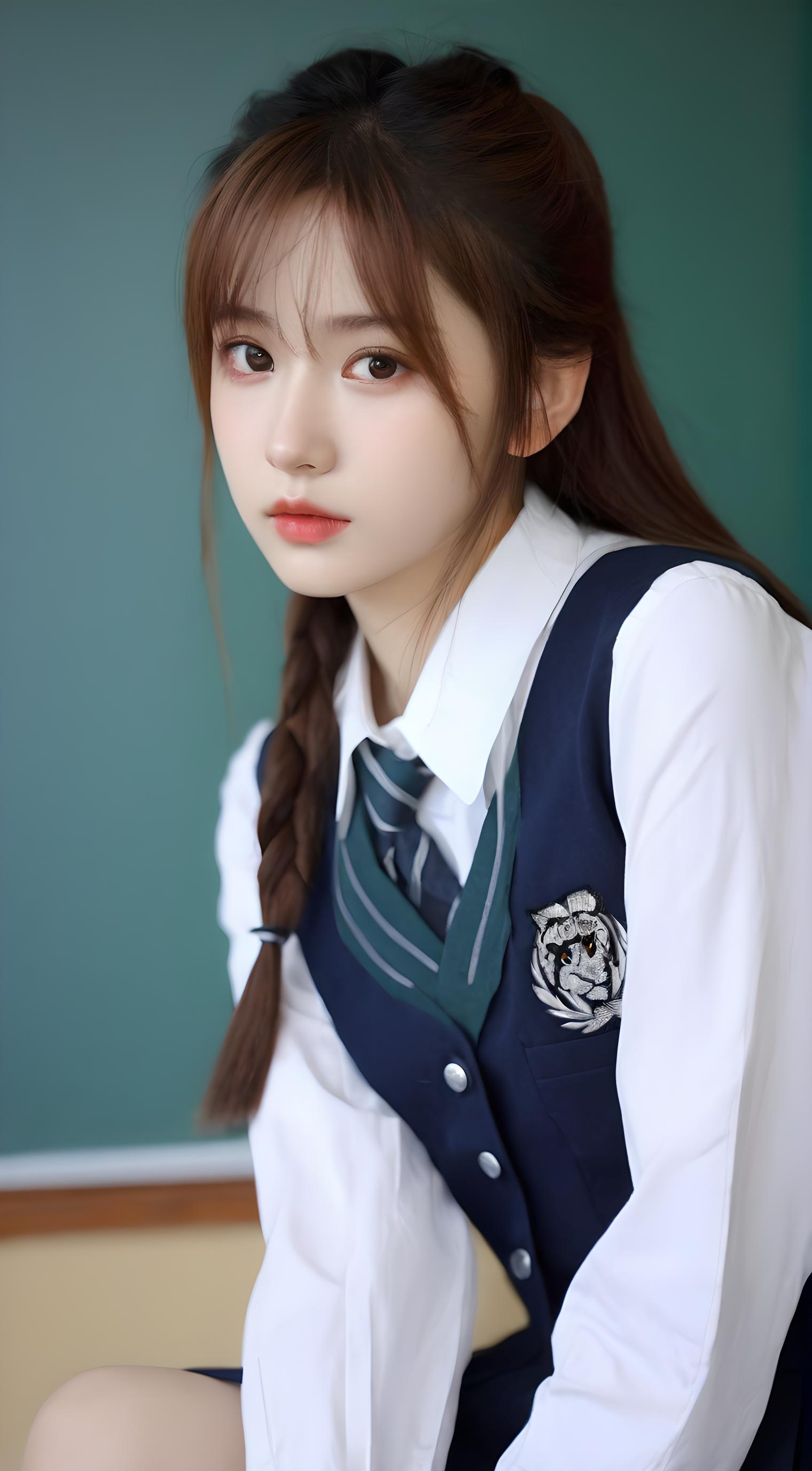 校园青春美,长发飘飘舞.  教室角落里的那抹灵气,女生制服造型美如画.