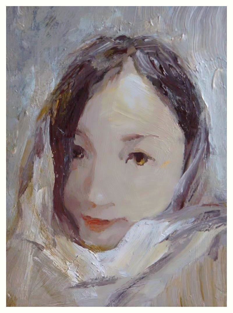 卢丹 《戴头巾的少女》油画