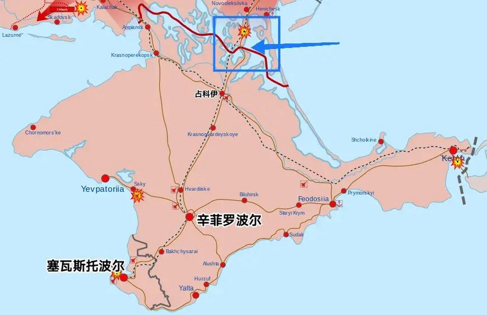 克里米亚大桥受损严重,连接克里米亚半岛与赫尔松州的"