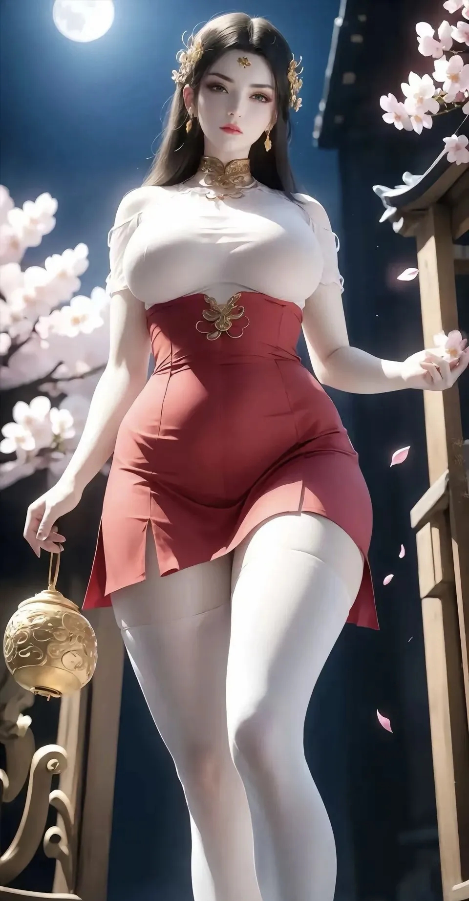 今晚的月光真美,我穿着这身汉服走在古风庭院里,感