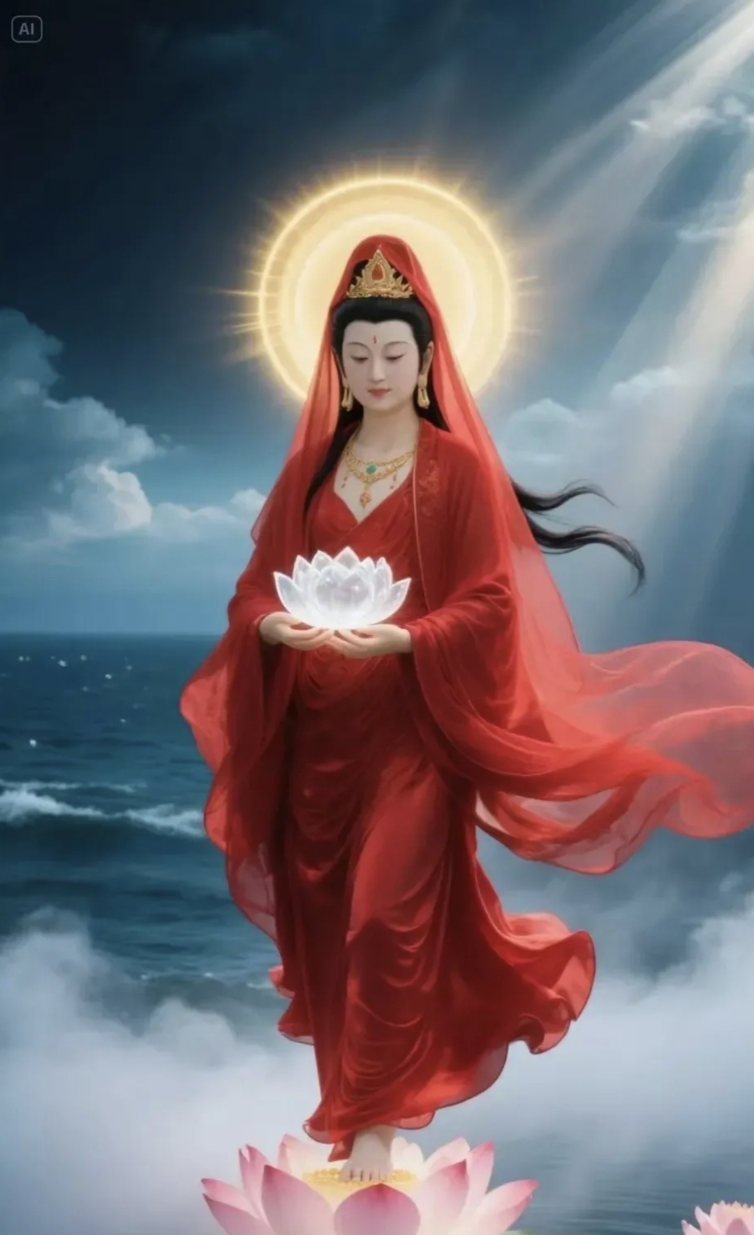 家庭和美温馨;助力人生之路,一路顺风观音佛像红观音红衣阿弥陀佛红衣