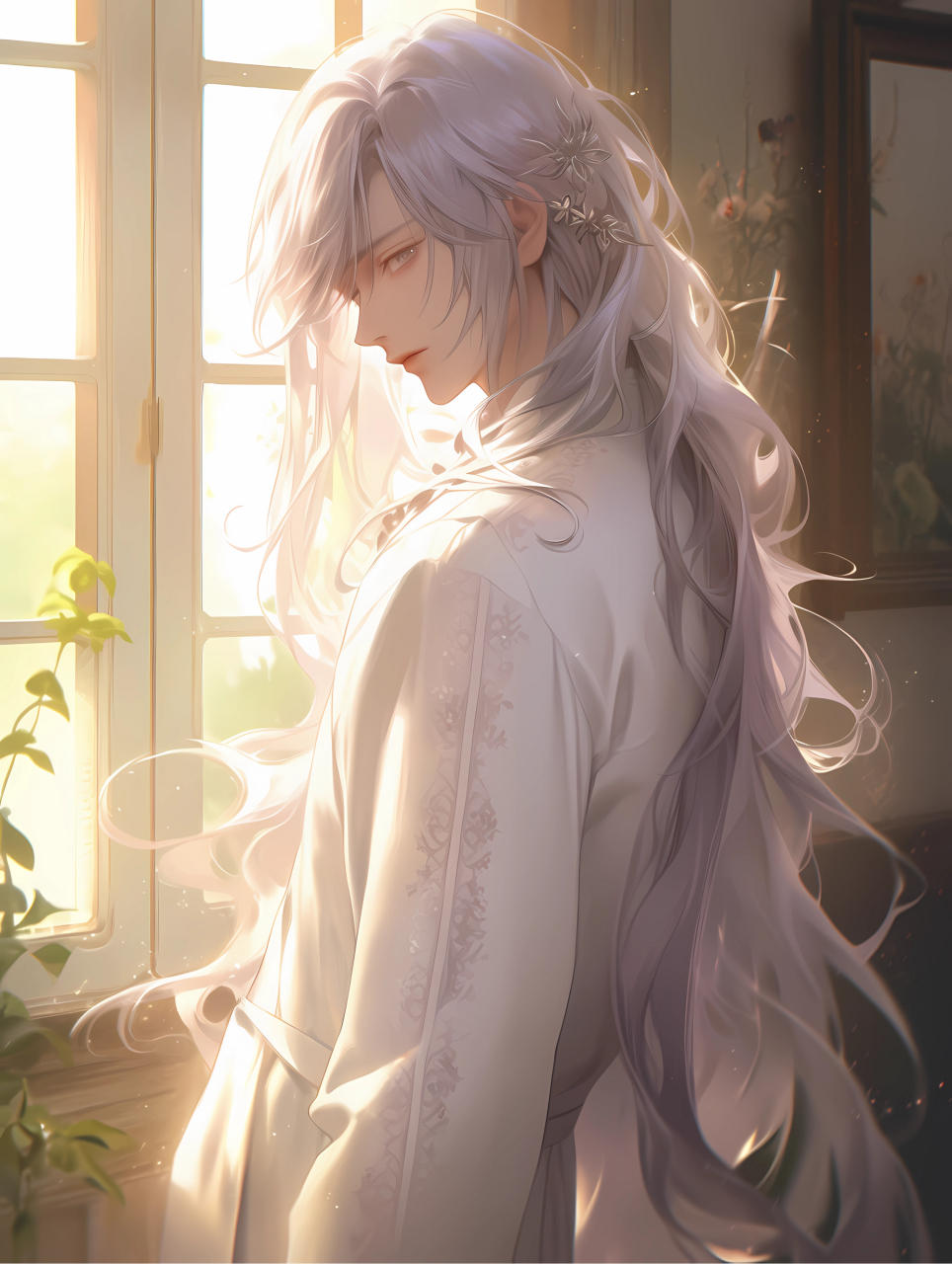 白发美人,如沐春风; 一笑倾城,再笑倾国; 倾心一爱,难再忘怀; 妾心