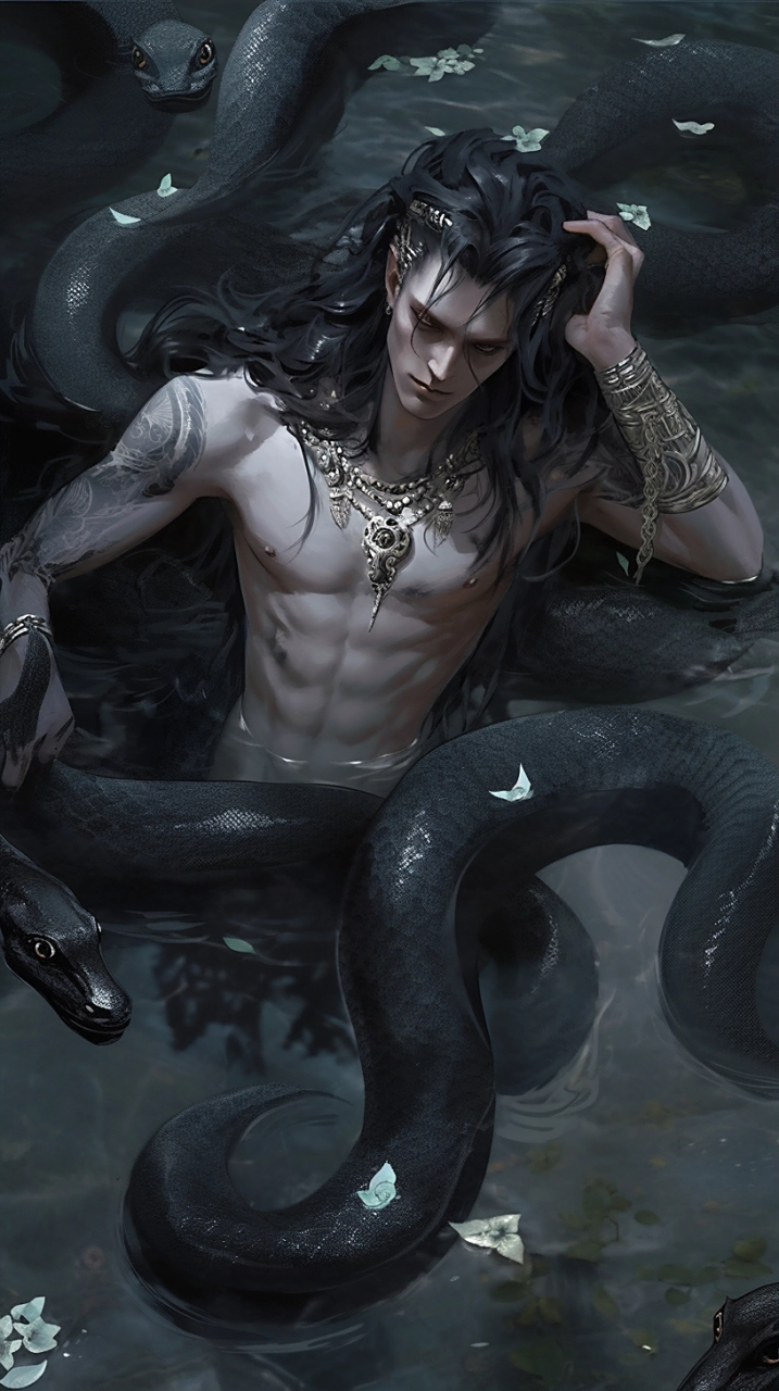 美男与蛇,自然的完美结合.