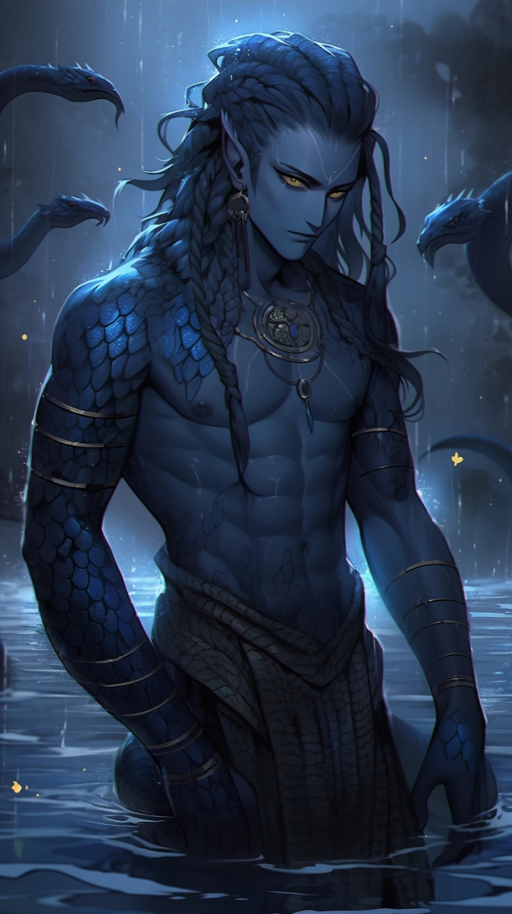 美男与蛇,自然的完美结合.