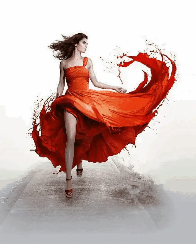 衣裙在微风中飘扬,如诗如画,灵动而自由