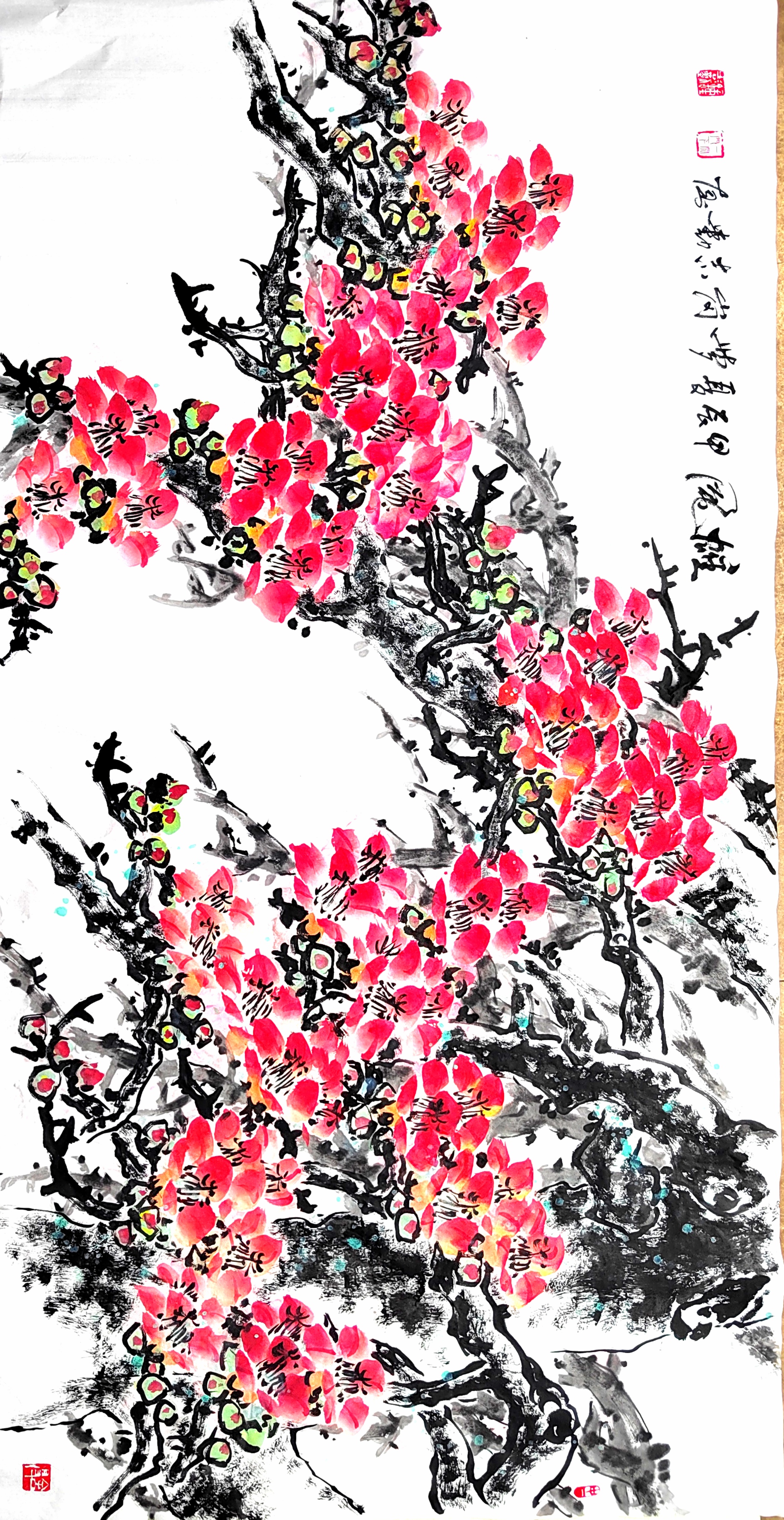 钟志勤国画红棉花(英雄花)作品红棉绽放映日辉, 棉絮如云暖春归.