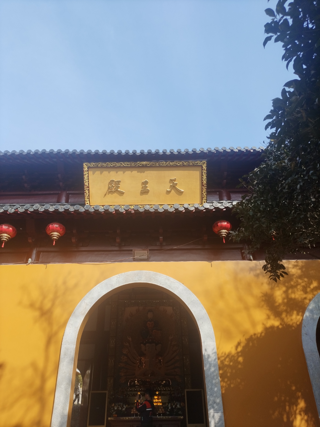 整齐排列的树木如同守卫,静静地守护着这条灰色石板铺就的小道