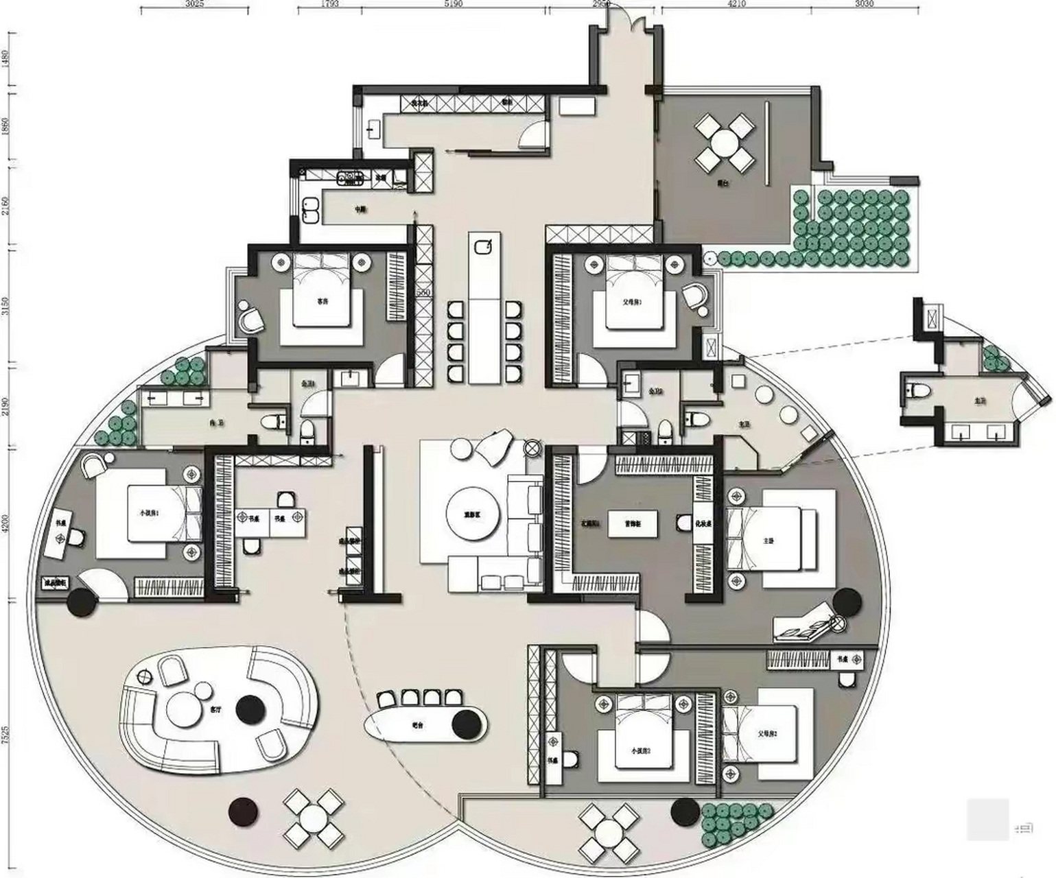 七室四厅四卫的奇葩户型,不过别说,看着还不错!