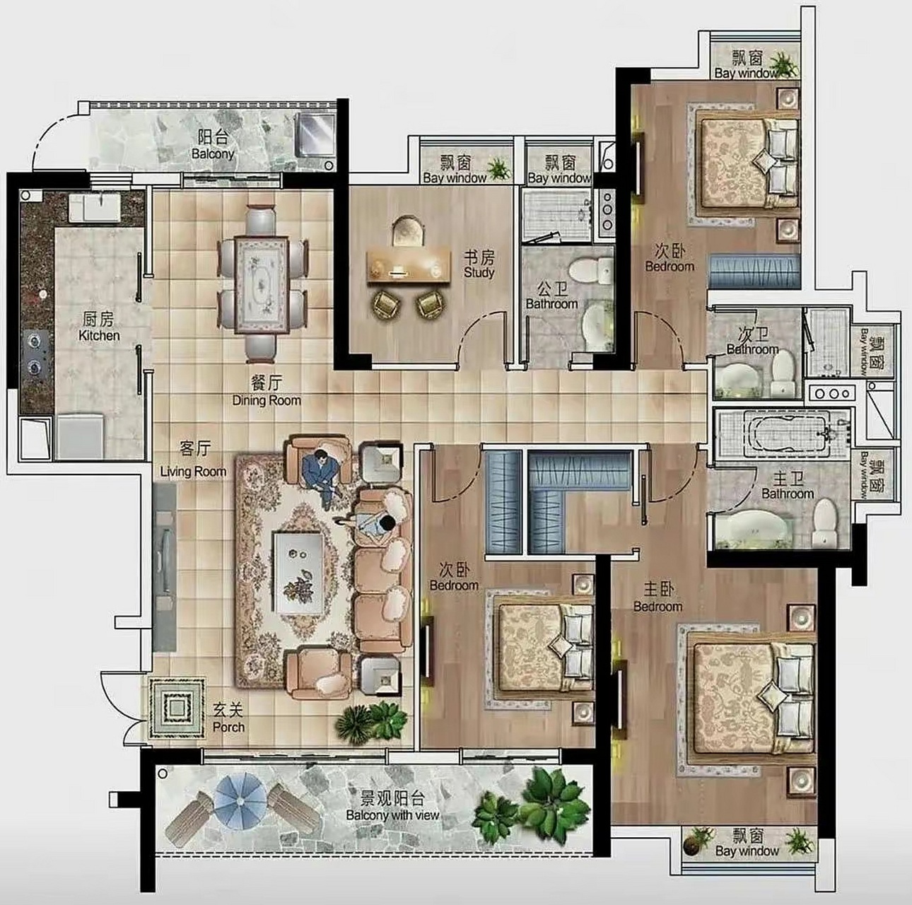 这才是符合大众购房需求的户型,四房两厅两卫双阳台,紧凑又精致,家是