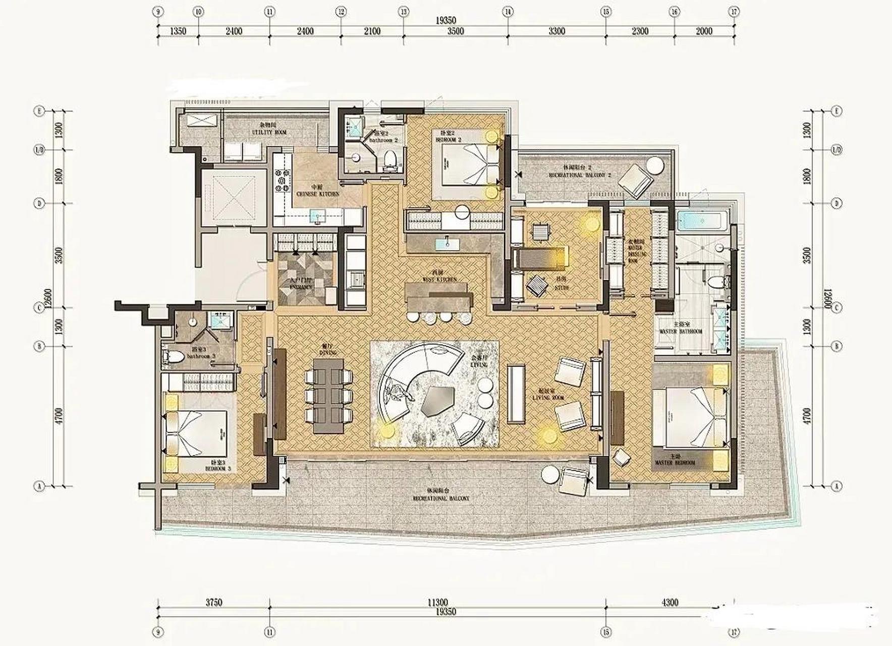 超优质的四室三厅两厨三卫户型!