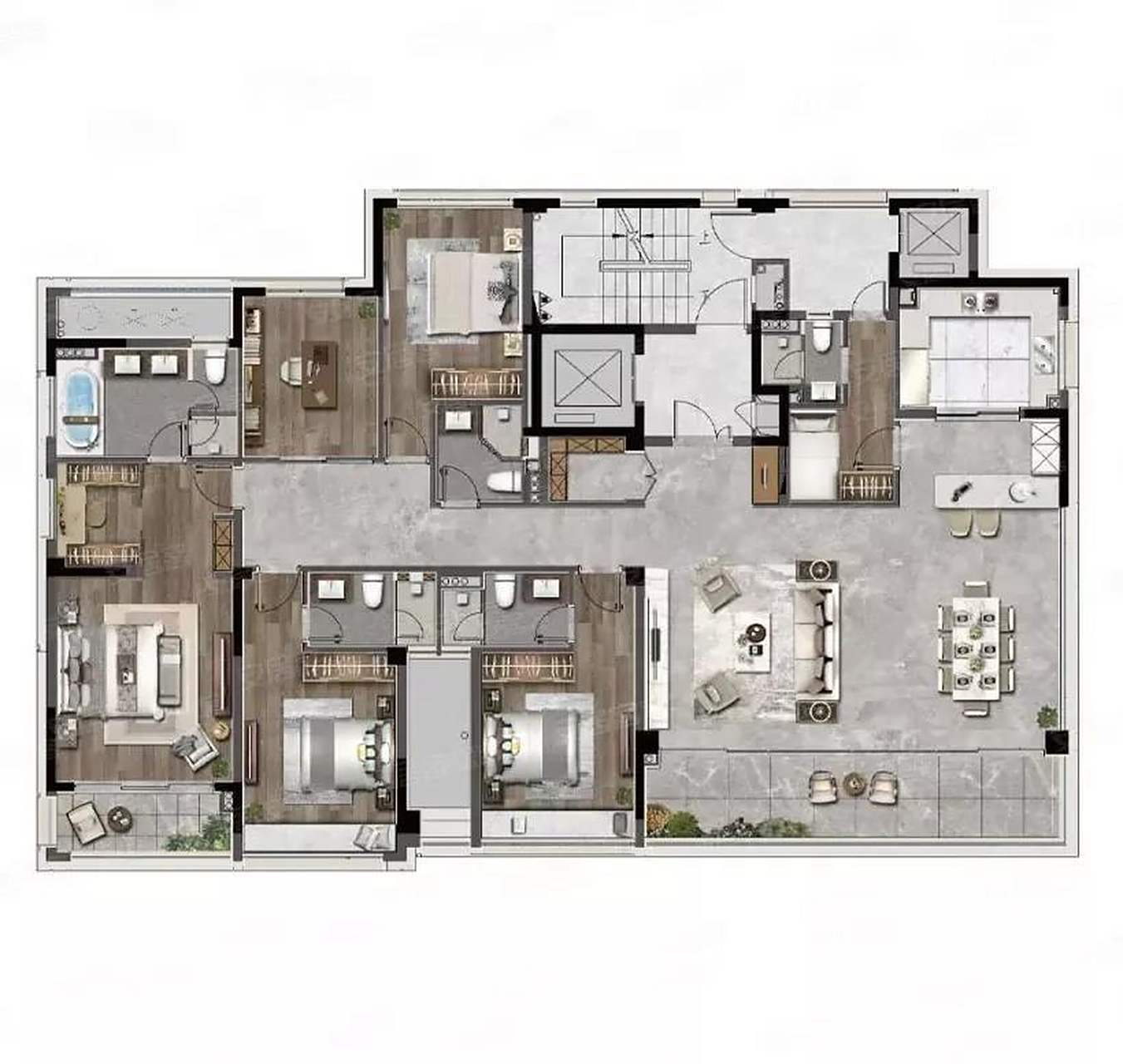 220平方的五室两厅四卫 保姆房的户型,细节做的非常不错:进门收纳间