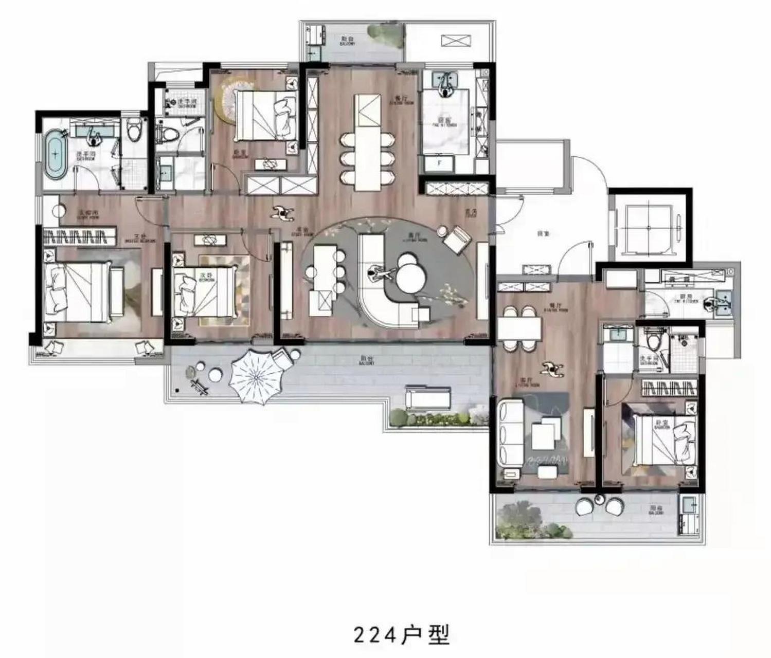 224平方的雙鑰匙戶型(子母房),完美解決三代同堂居住問題,讓父母擁有