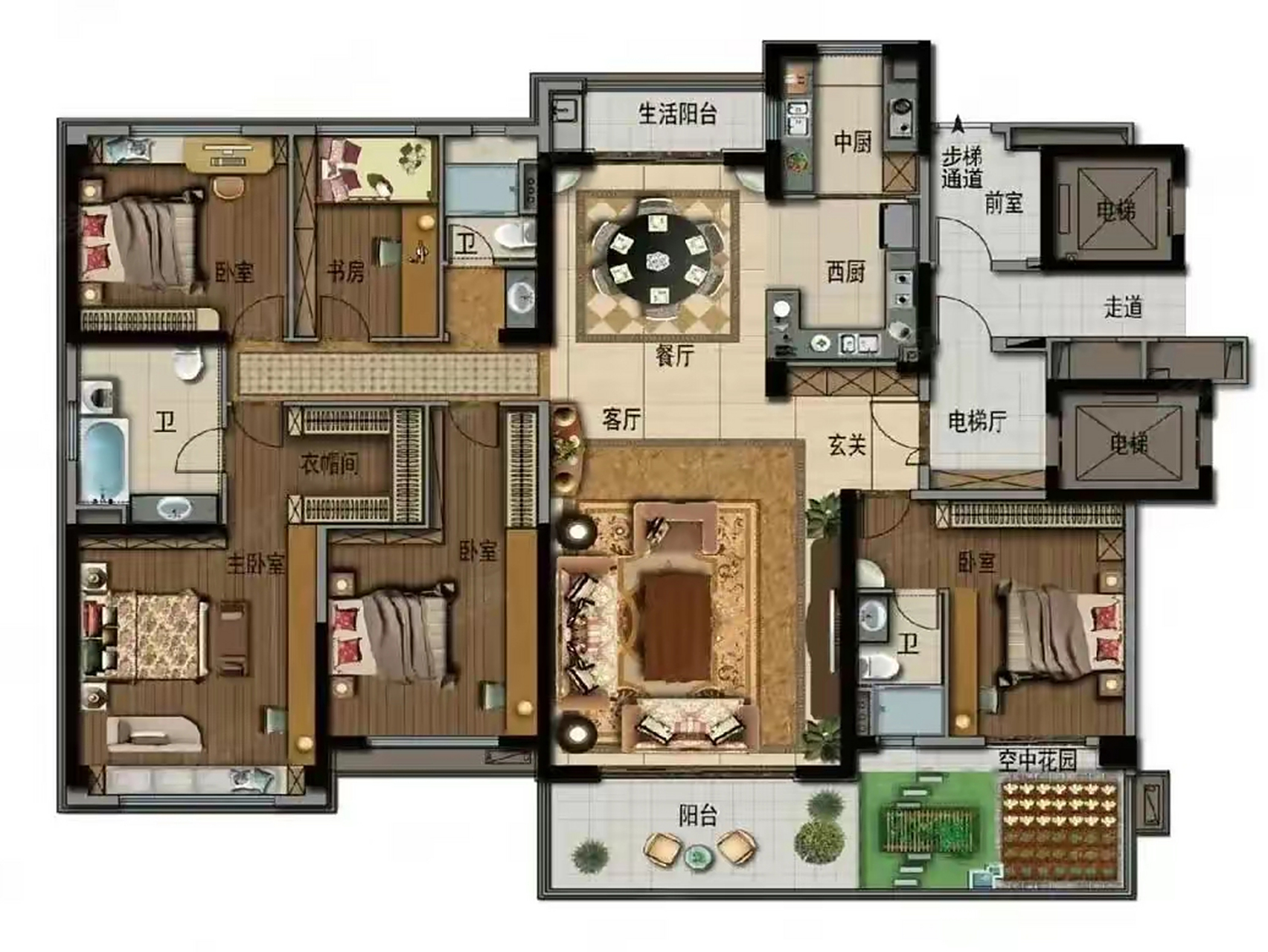 想考虑五室的朋友可以看看这个户型了,户型方正,动静分离,中西双厨
