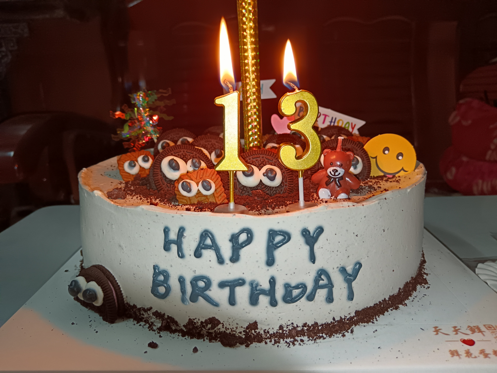 生日蜡烛闪烁,庆祝十三岁美好时光,幸福满溢的温馨时刻.