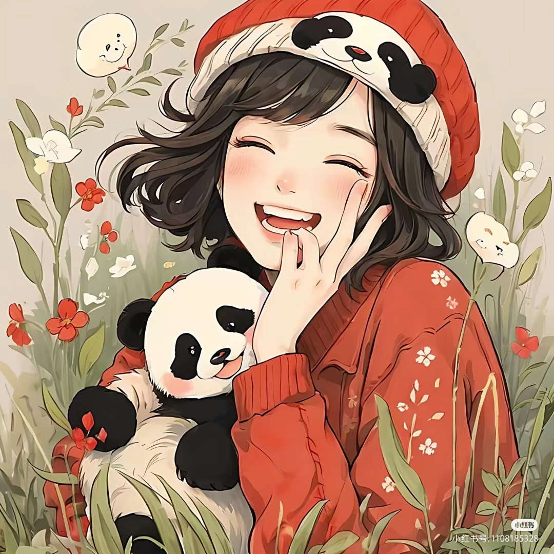98瞧这张图片,一个闭眼微笑的女孩被六只萌态可掬的大熊猫围绕,仿佛