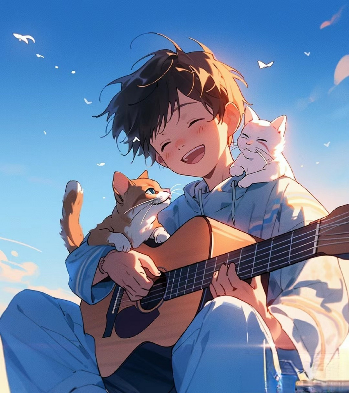 今天和可爱猫咪一起弹吉他,心情格外愉悦!