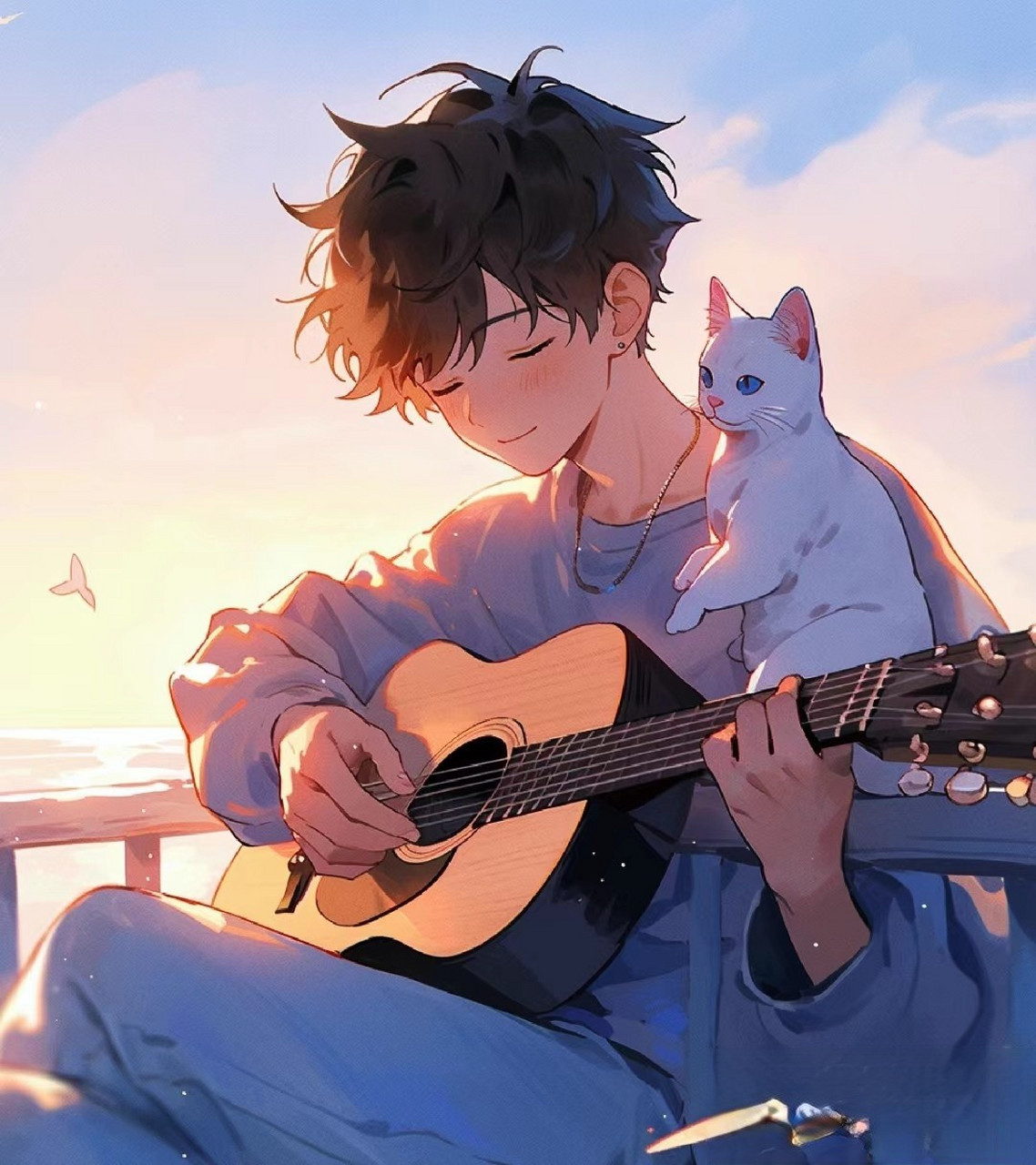 今天和可爱猫咪一起弹吉他,心情格外愉悦!