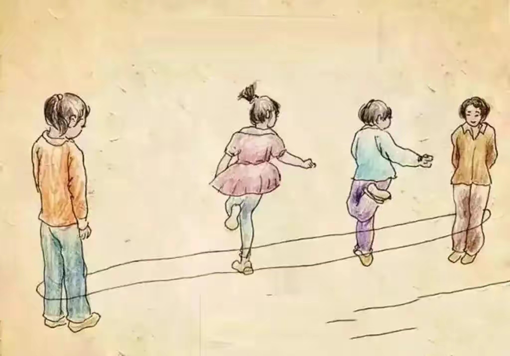 还记得当时,时常跟在姐姐的后面,和她的朋友一起跳皮筋