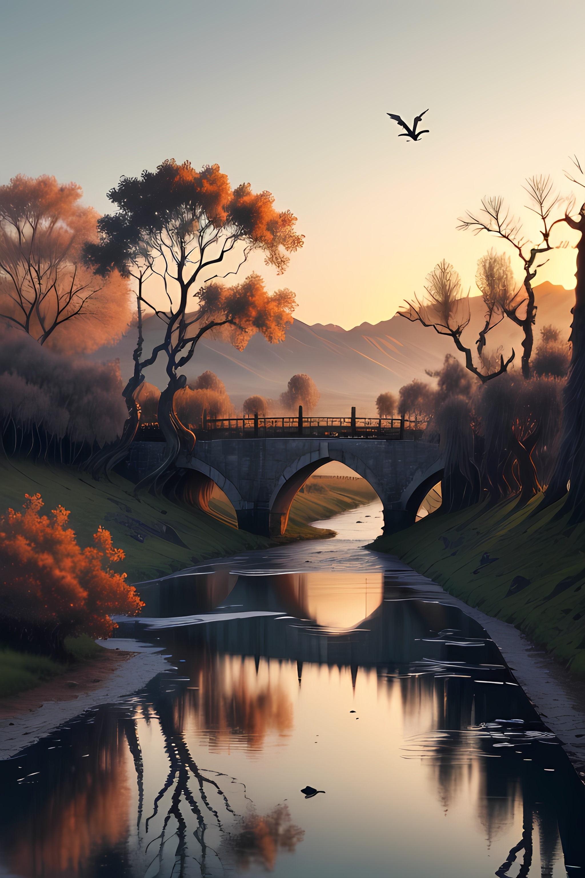 当ai绘画遇到中国文学  枯藤老树昏鸦,小桥流水人家,古道西风瘦马.