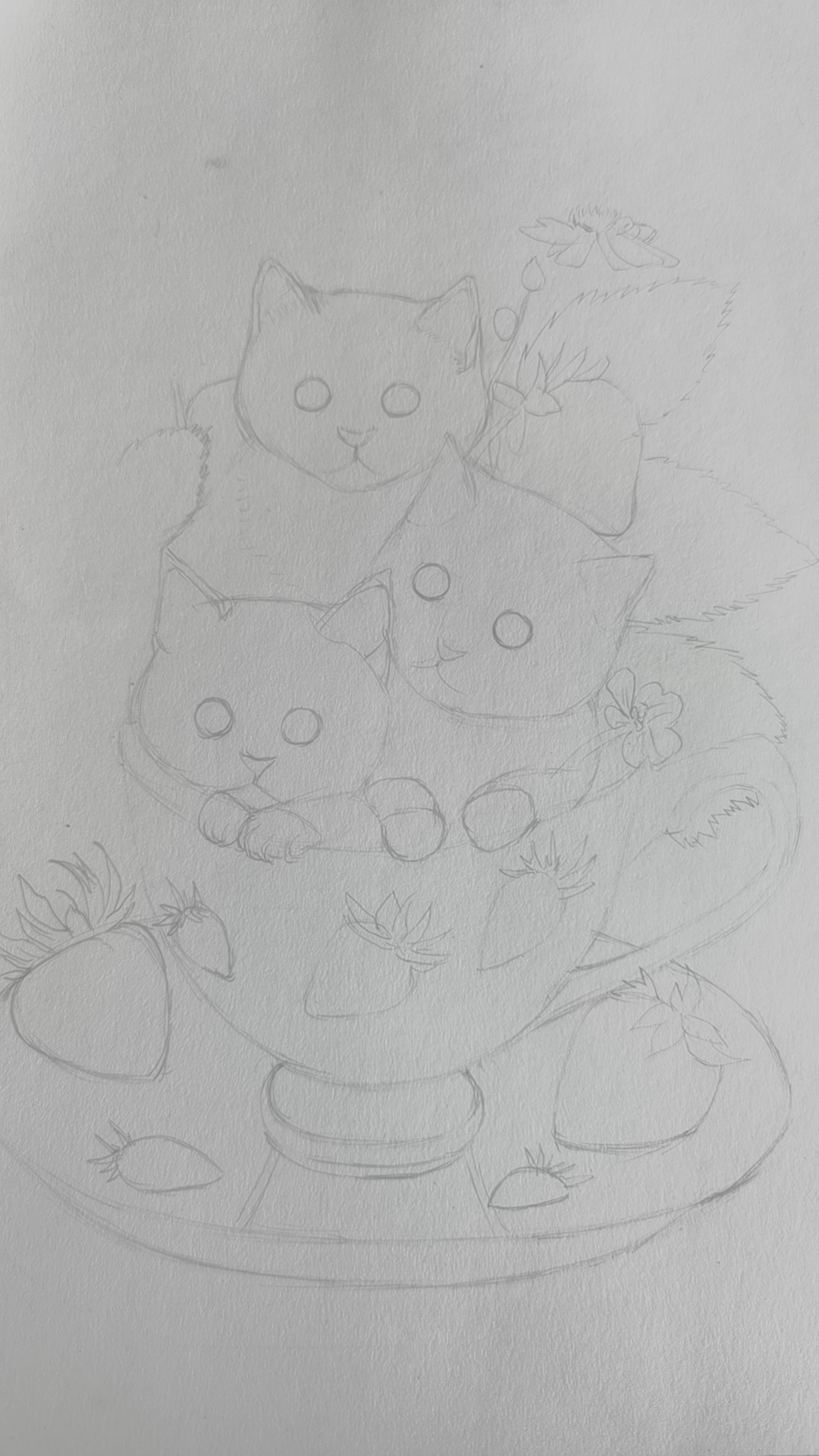 三只小奶猫萌翻了,一起在茶杯里玩耍,好想rua它们!#猫咪# #彩铅绘画