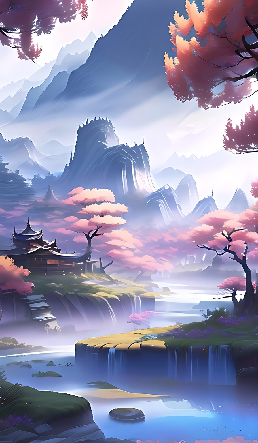 身处仙境,心中彷徨,云雾缭绕,宛如仙子.