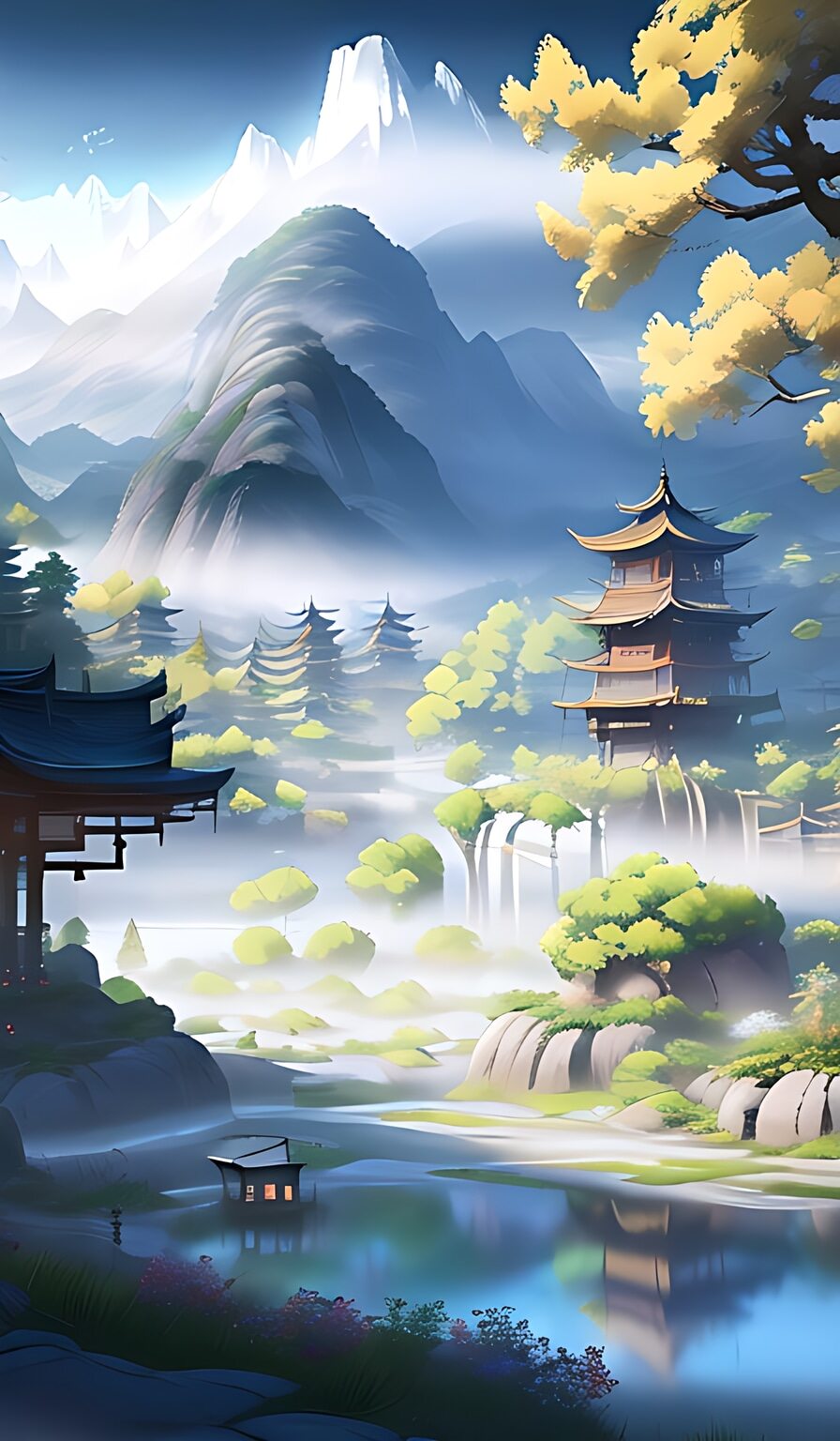 身处仙境,心中彷徨,云雾缭绕,宛如仙子.