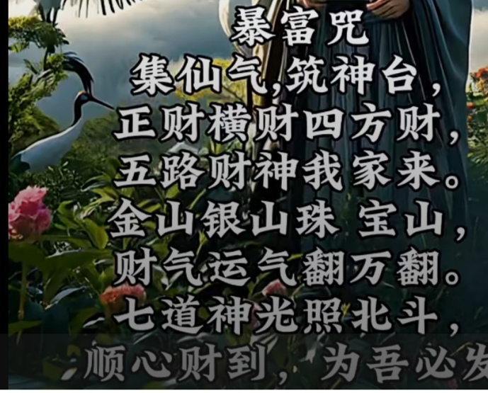暴富咒集仙气,五路财神至,金银珠宝山,财气翻倍,七神照北斗,顺心发财