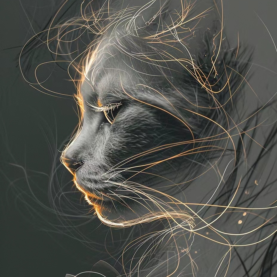 神秘黑色猫咪头像,细腻线条勾勒出优雅的轮廓,眼神中透露着一丝高冷
