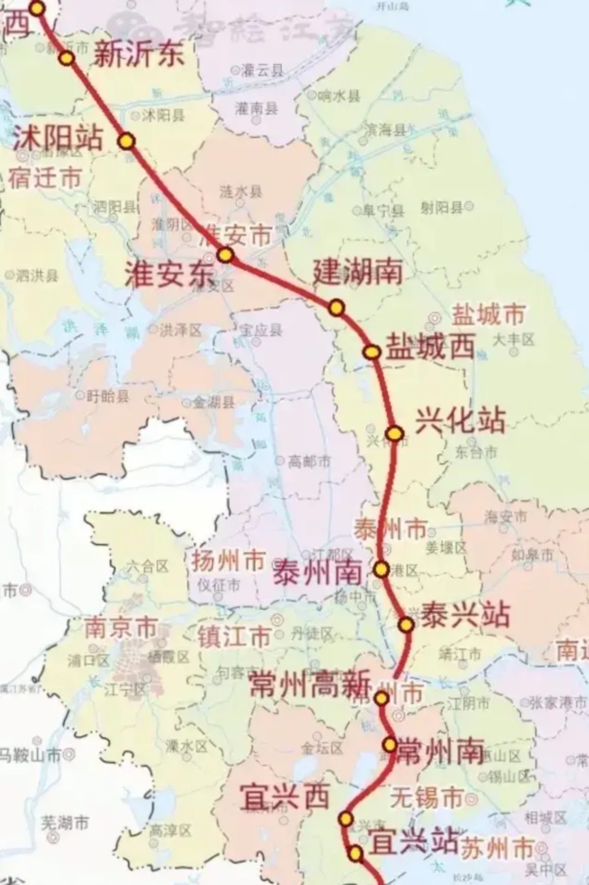 盐城想了一个好办法连上京杭高铁,如果淮安和泰州之间修高铁那可以走