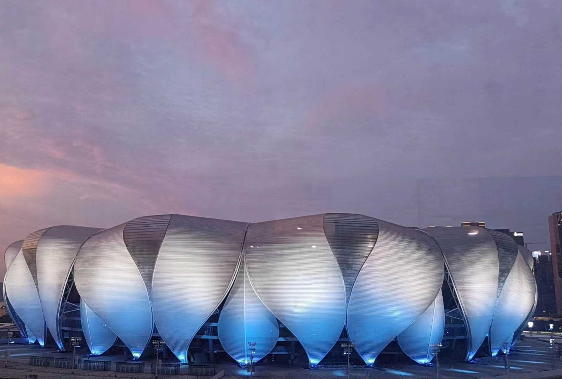 亚运fun体验# 杭州亚运会奥体中心体育馆"大莲花"在夜晚亮灯的时候