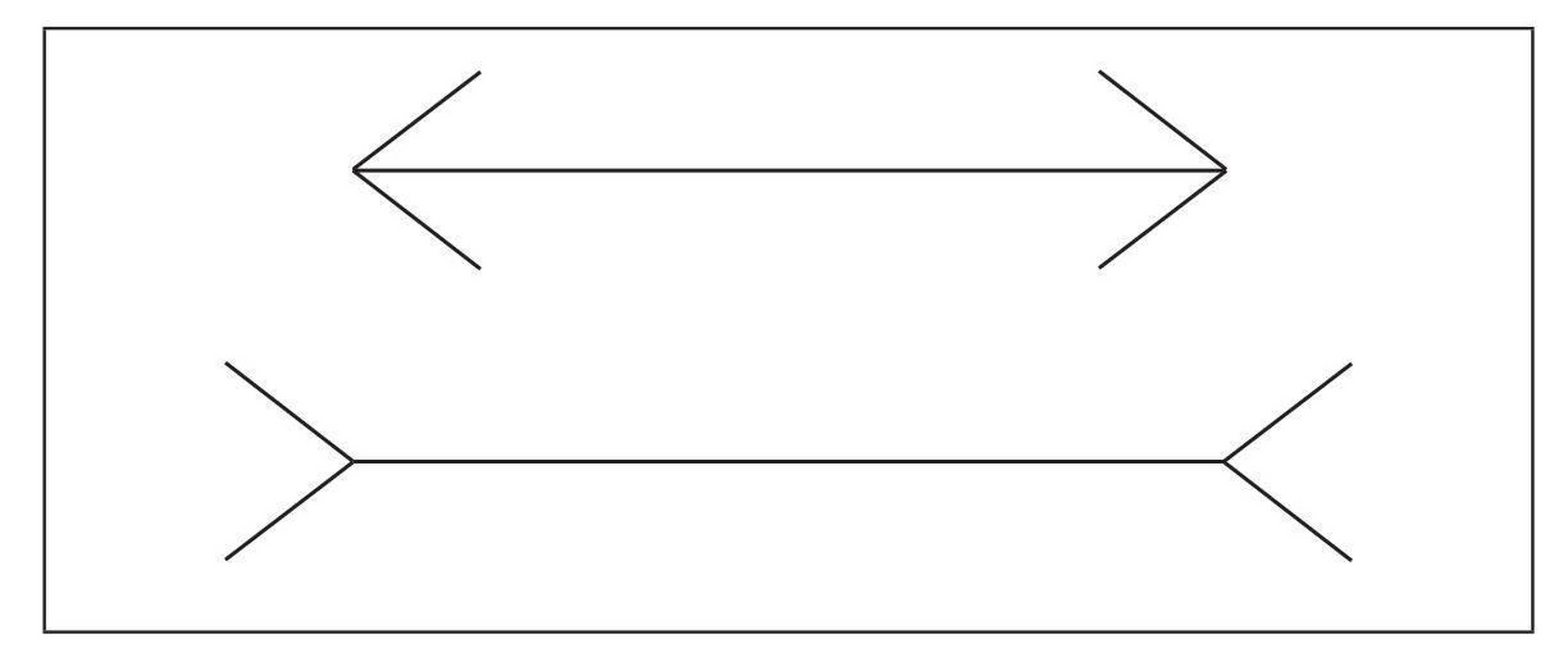 在德国生理学家缪勒–莱尔(müller-lyer)著名的错觉试验中,上面的