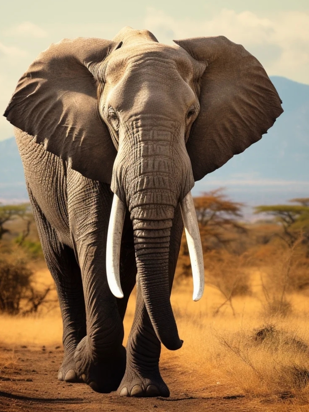 大象有着长长的鼻子,半圆形的大耳朵,还有两个像月型大牙,看它庞大的