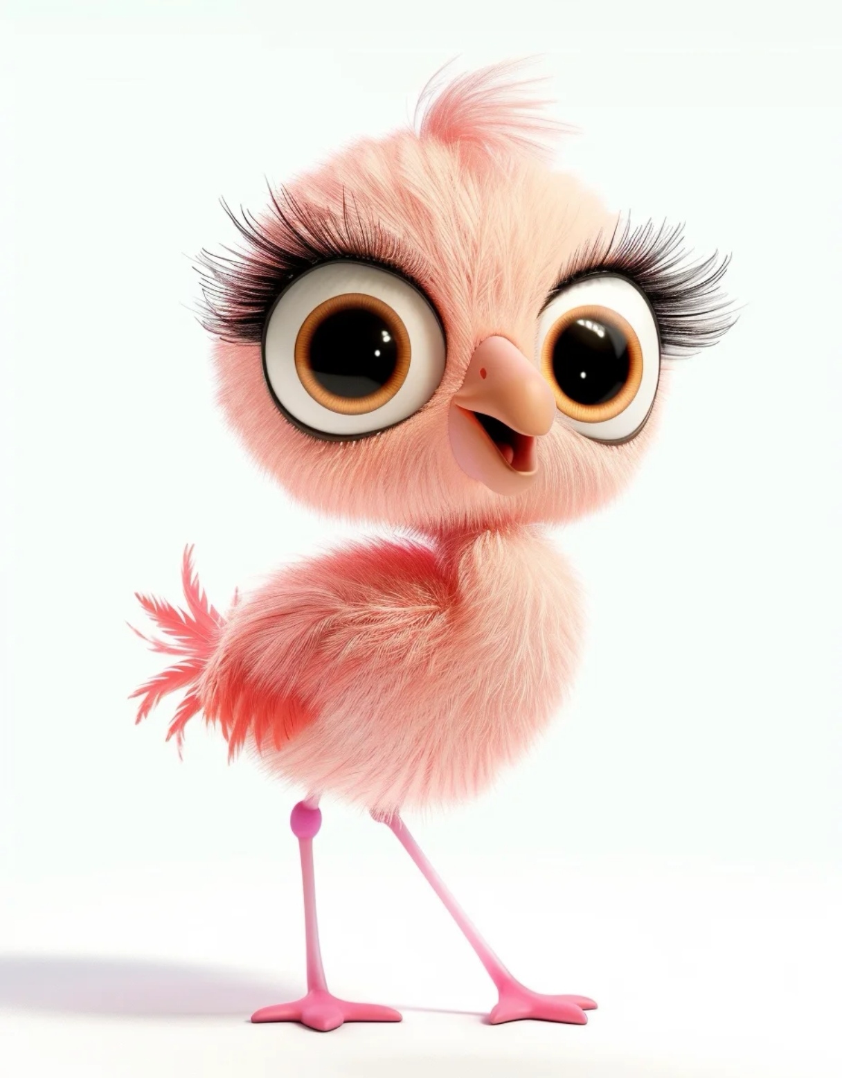 看这只小火烈鸟,它的眼睛超级大,像两颗闪亮的棕色宝石✨,睫毛长长