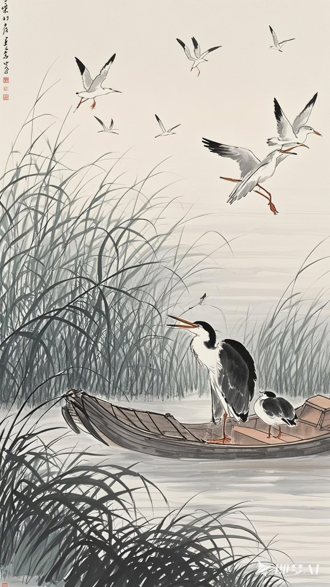 "独钓寒江雪,静谧中的生机,飞鸟划破天际,心随境转