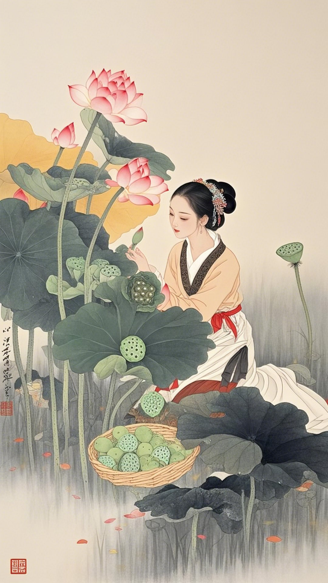 莲动下渔舟江南可采莲配图彩莲图片越女采莲秋水畔采莲曲图片古人采莲