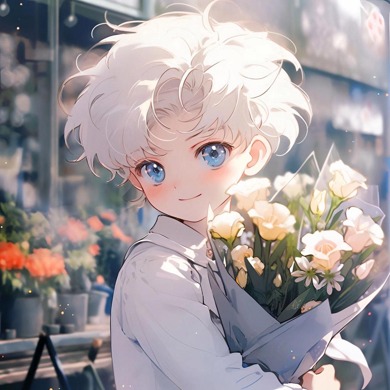 手捧鲜花的小可爱