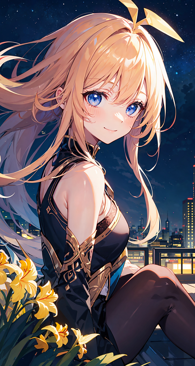 高清无水印重发.屋顶的女孩#二次元# #动漫头像和壁纸# #ai绘画#