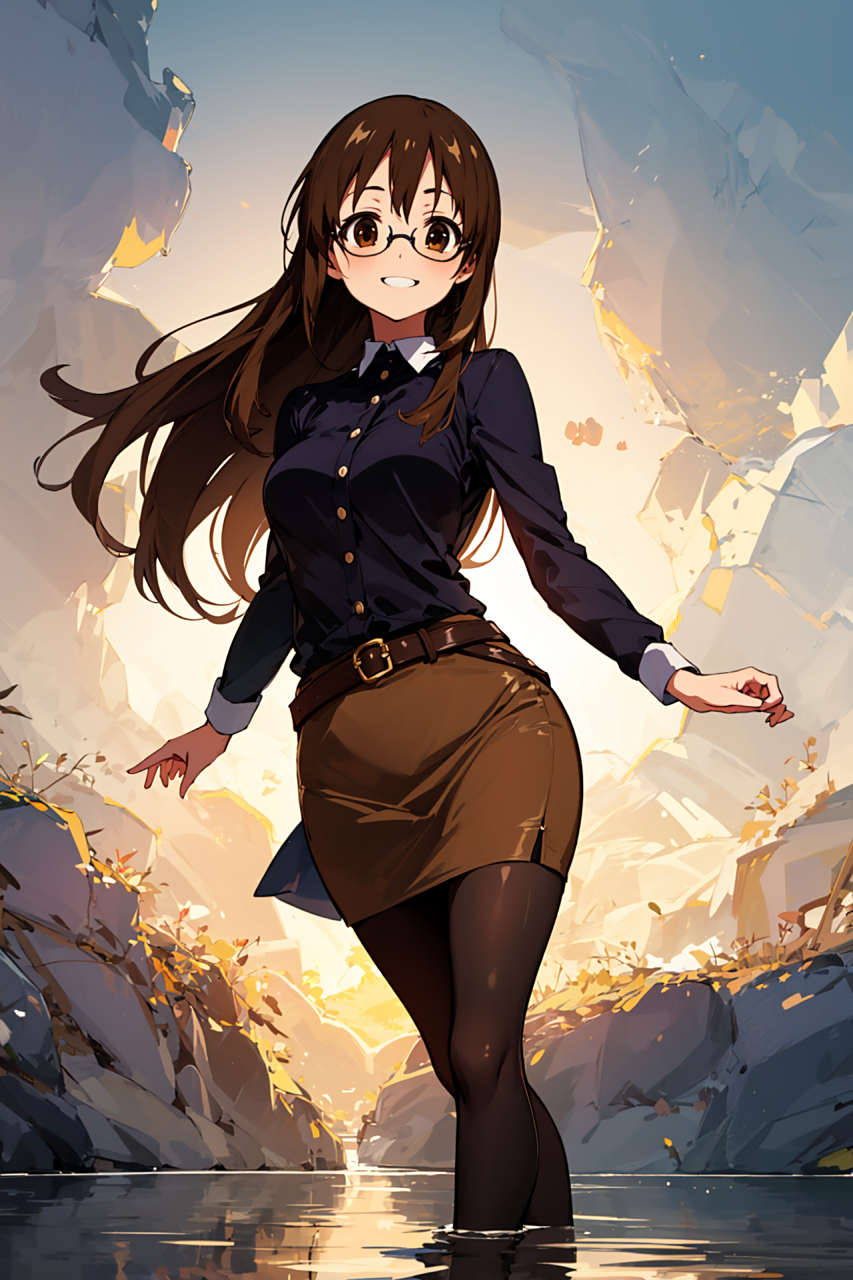 山中佐和子-轻音少女,眼镜妹,包臀裙,衬衫,长发及腰!