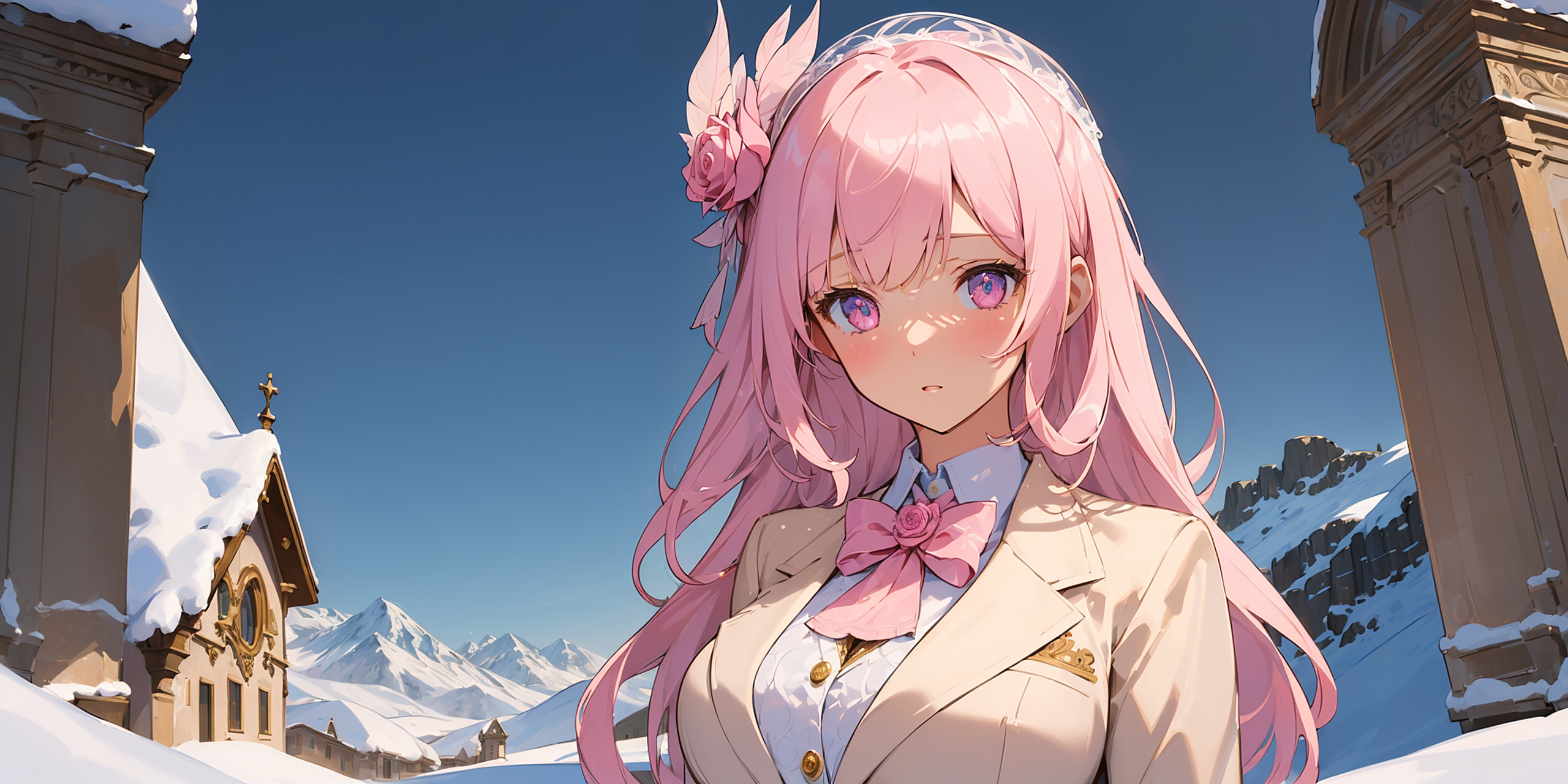 横屏壁纸,白雪皑皑的二次元老婆! #二次元# #ai绘画# #动漫头像和壁纸