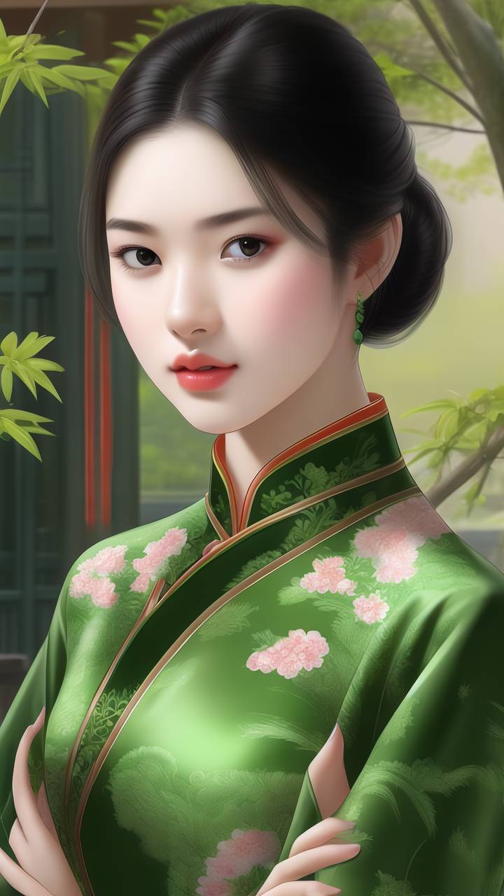 养眼美女#  粉翠丸子,秀色如织  翠袖轻舞,那位古代的佳人,如同一枚