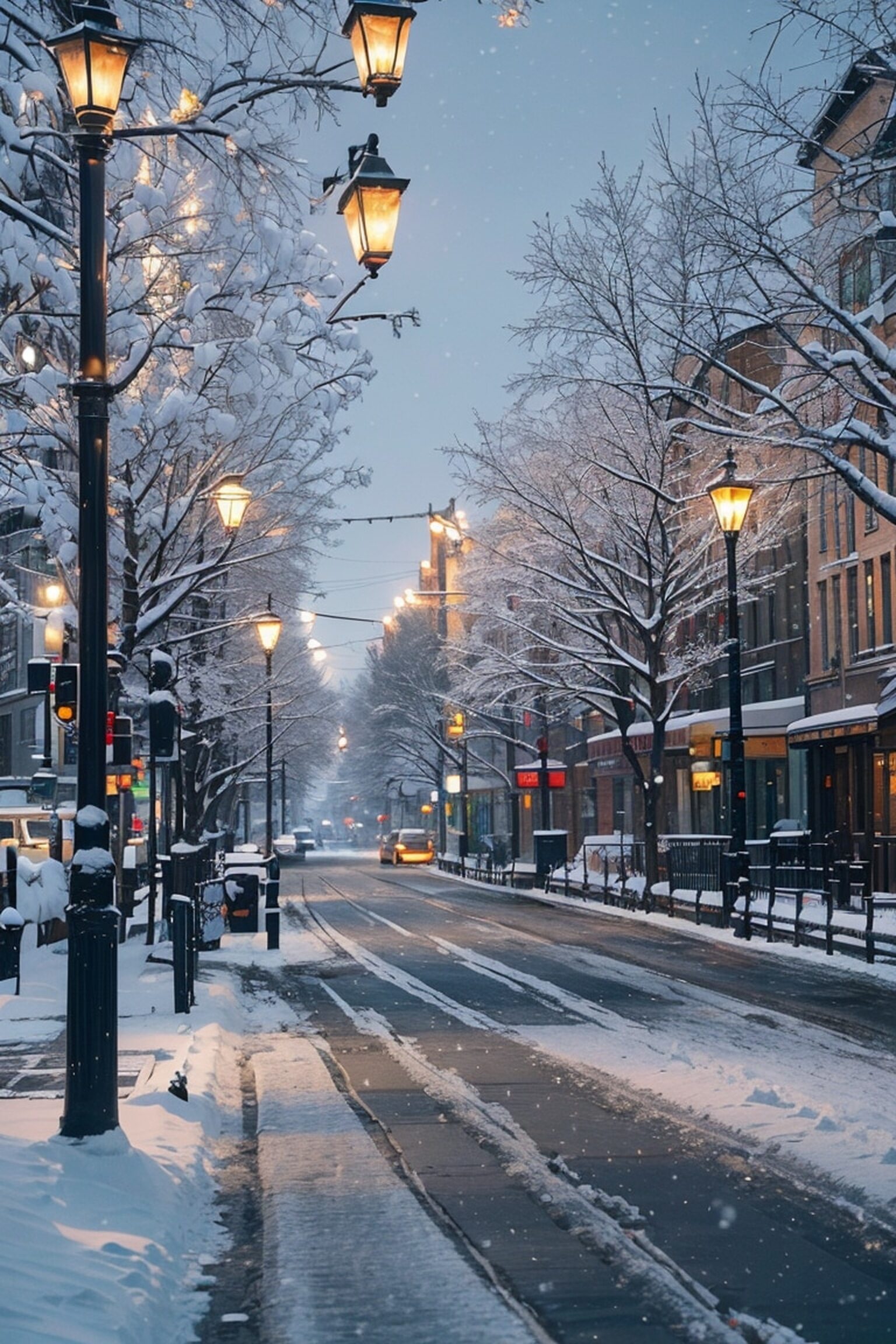 这雪夜的街道美得像童话,街灯下的景色,仿佛能听到雪花轻轻飘落的声音