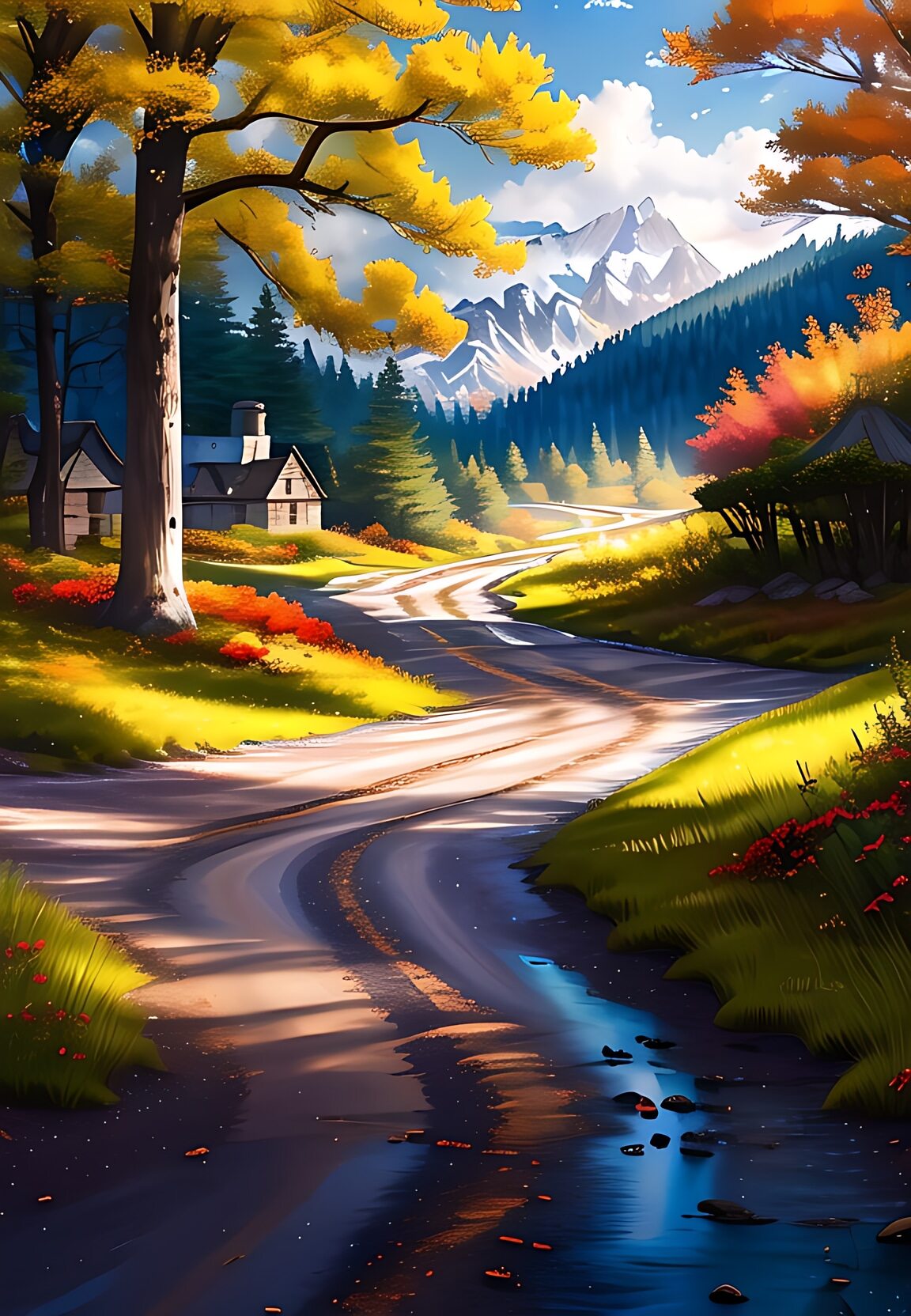 这秋天的山路太美了,像走进了油画里,真想沿着这